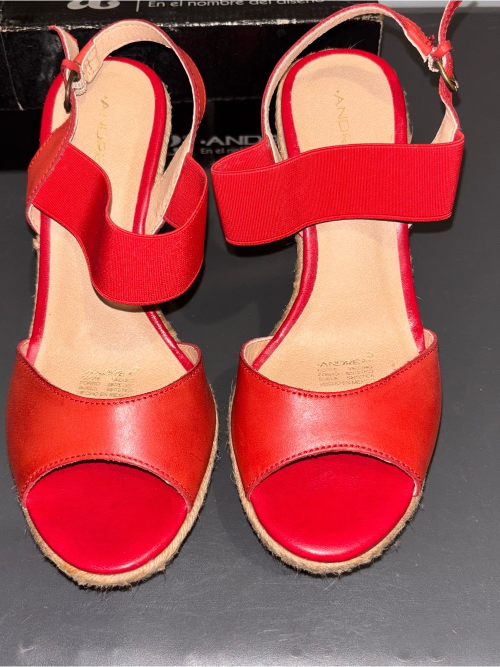 Andrea Mexico Brand Red Leather Espadrille Wedge Sandals